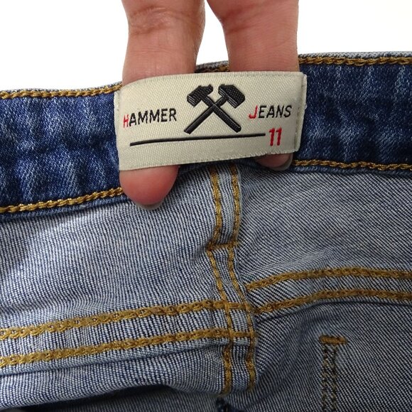 Hammer Ripped Denim Skinny Jeans Distressed Juniors Size 11 Raw Hem - Picture 6 of 11